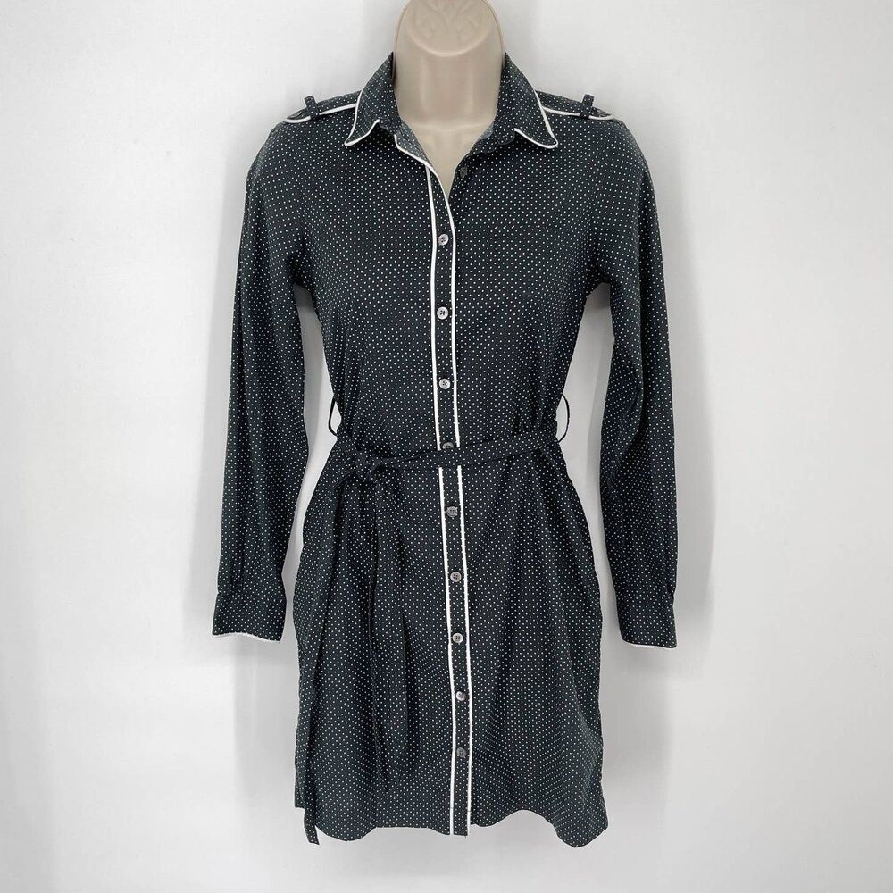 Brooks Brothers Women's Button Down Polka Dots Cotton Dress Size 0 P Black